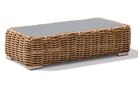 Table basse en résine tressée et plateau verre