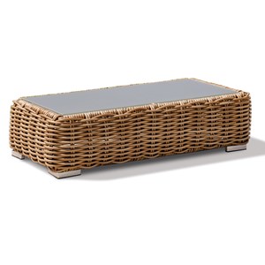 Table basse en résine tressée et plateau verre