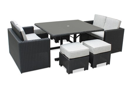 Ensemble repas de jardin encastrable 8 places en résine tresséee