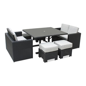 Ensemble repas de jardin encastrable 8 places en résine tresséee