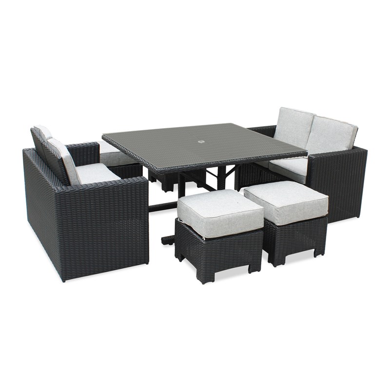 Ensemble repas de jardin encastrable 8 places en résine tresséee