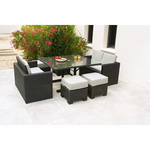 Ensemble repas de jardin encastrable 8 places en résine tresséee