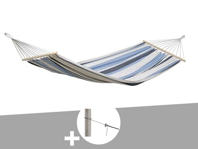 Hamac 1 place samba marine en polycoton + kit fixation smartrope - amazonas