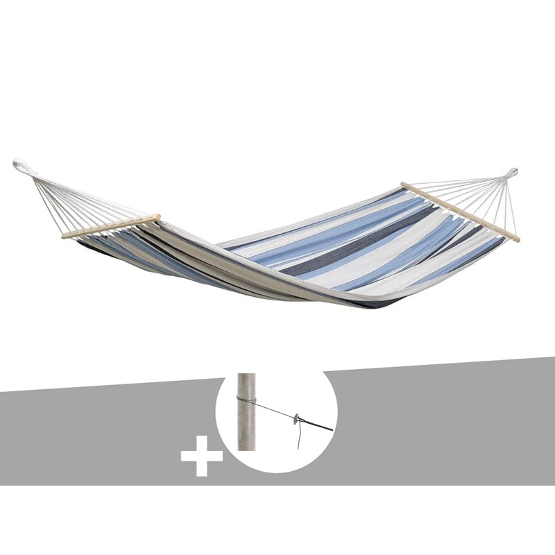 Hamac 1 place samba marine en polycoton + kit fixation smartrope - amazonas