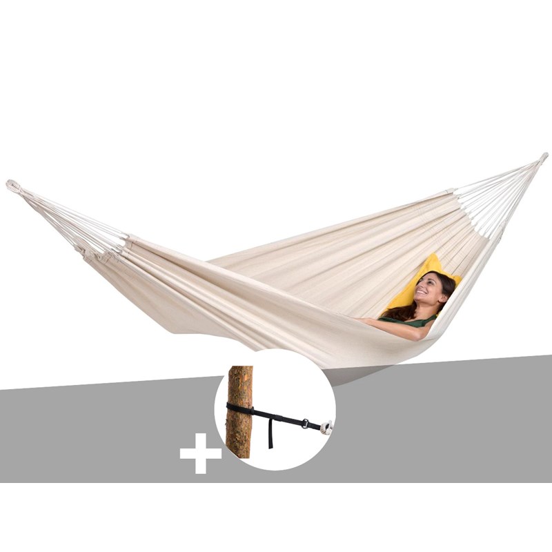 Hamac 2 places barbados naturel + kit attaches t-strap - amazonas