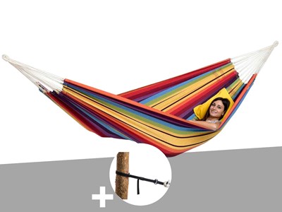 Hamac 2 places barbados arc-en-ciel + kit attaches t-strap- amazonas