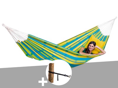 Hamac 2 places barbados citron + kit attaches t-strap - amazonas