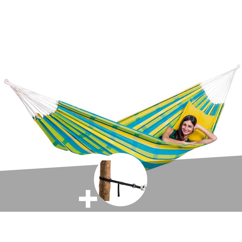 Hamac 2 places barbados citron + kit attaches t-strap - amazonas