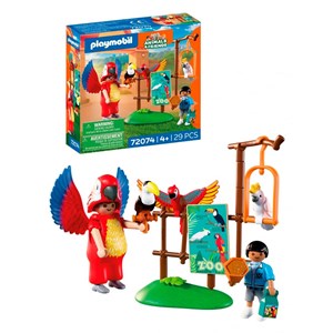 Zoo : mascotte perroquet coloré & enfant