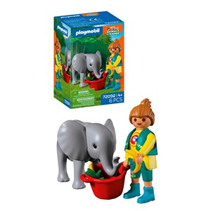 Zoo : éléphanteau et gardien de zoo