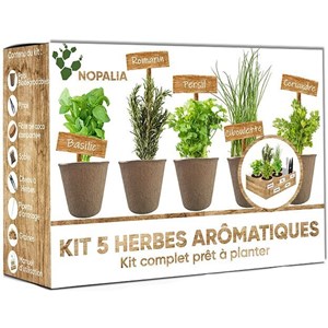 Nopalia® kit herbes aromatiques bio prêt à pousser - 5 variétés