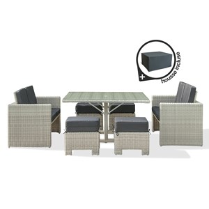 Ensemble repas encastrable 8 places en résine tressée crème + housse