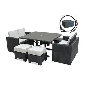 Ensemble repas encastrable 8 places en résine tresséee + housse