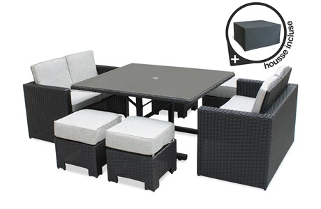 Ensemble repas encastrable 8 places en résine tresséee + housse