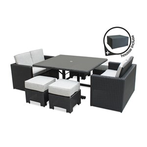 Ensemble repas encastrable 8 places en résine tresséee + housse