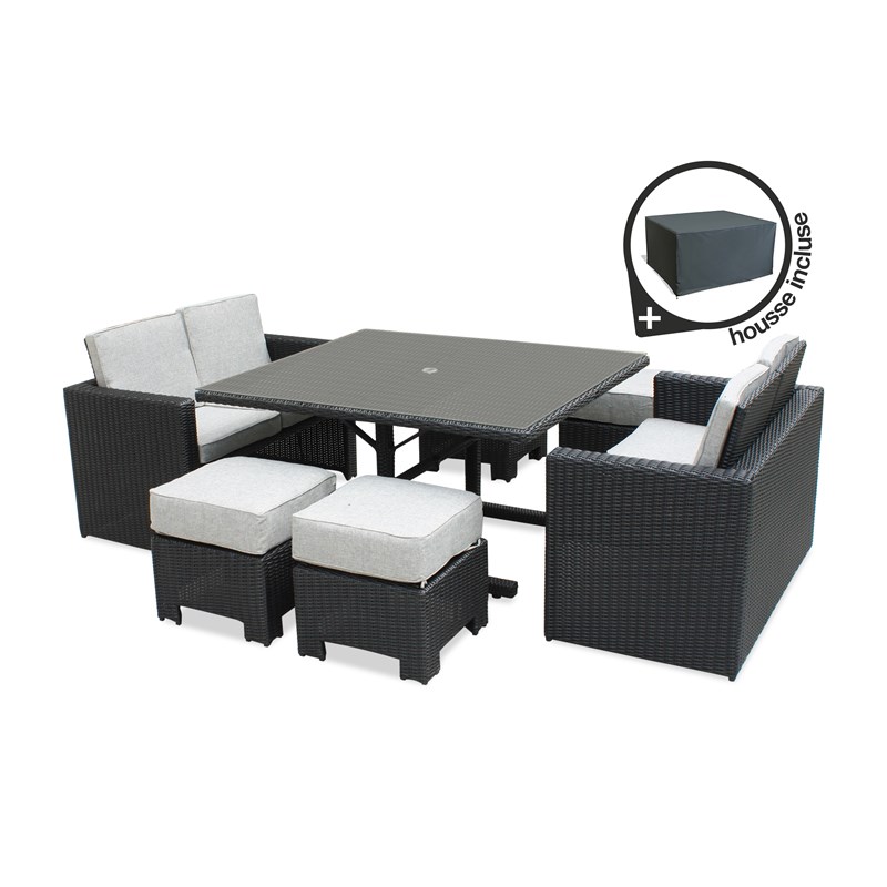 Ensemble repas encastrable 8 places en résine tresséee + housse