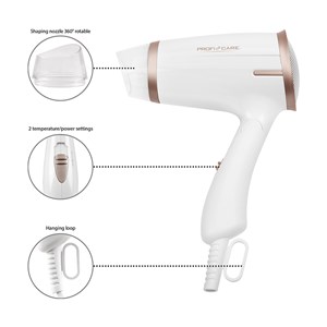 Sèche-cheveux pliable 1400w proficare blanc pc-ht 3009 blanc