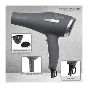 Sèche-cheveux professionnel de 2200w proficare pc-ht 3045 anthracite