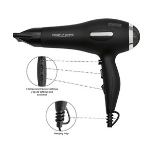 Sèche-cheveux professionnel 2200w proficare pc-ht 3017 noir