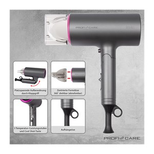 Sèche cheveux pliable 1600w proficare pc-ht 3073 rose