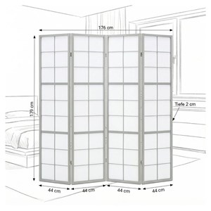 Paravent gris shoji 4 panneaux