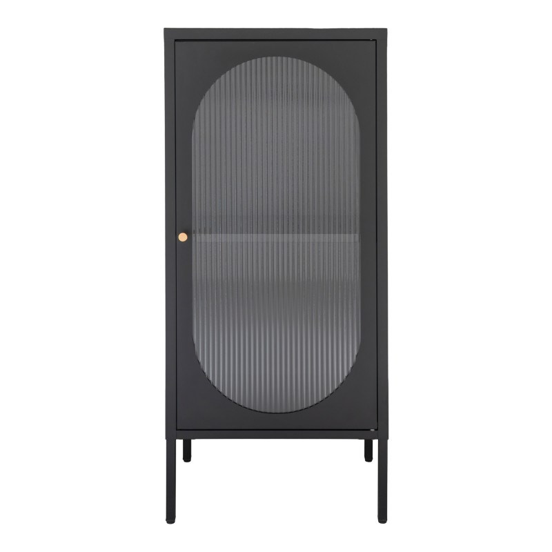 Retro-vitrine 1 porte en verre ondulé et acier noir 50x110 cm