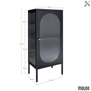 Retro-vitrine 1 porte en verre ondulé et acier noir 50x110 cm