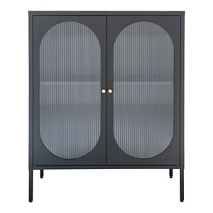 Retro-vitrine 2 portes en verre ondulé et acier noir 90x110 cm