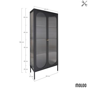 Retro-vitrine 2 portes en verre ondulé et acier noir 90x180 cm