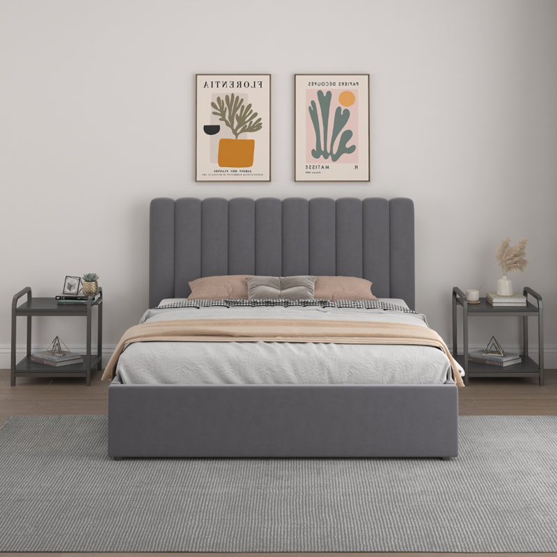 Savannah lit avec coffre de rangement 140x190cm velours gris foncé