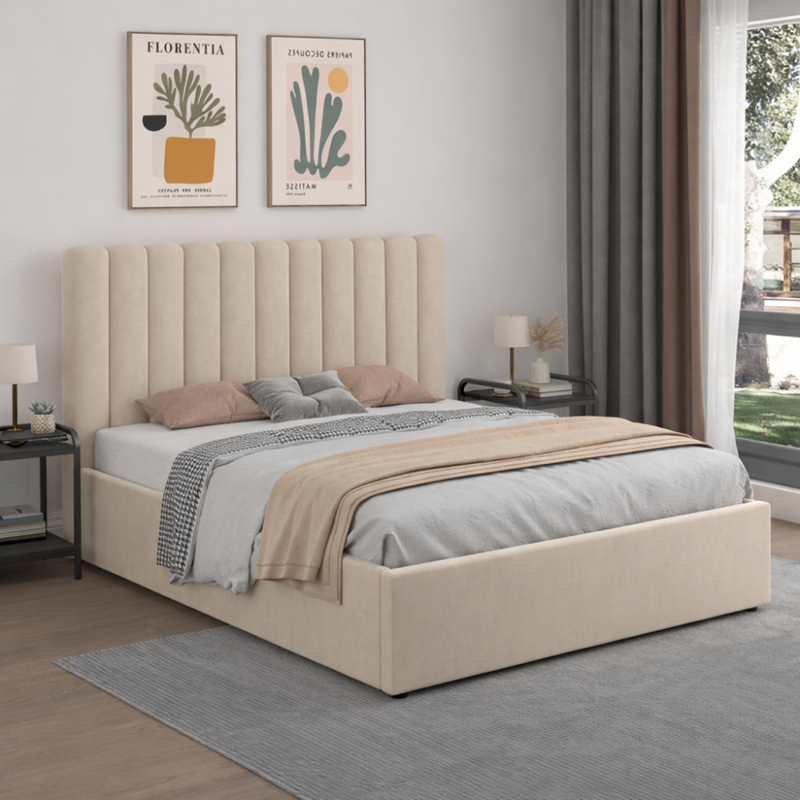 Savannah lit avec coffre de rangement 160x200cm velours beige