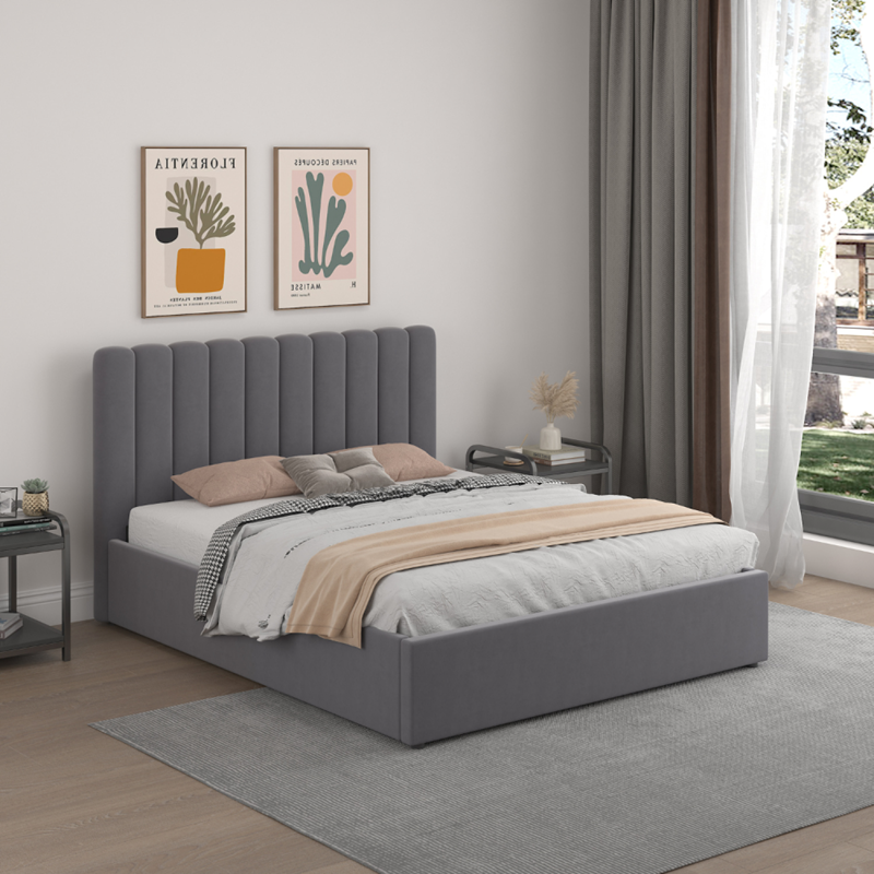 Savannah lit avec coffre de rangement 160x200cm velours gris foncé