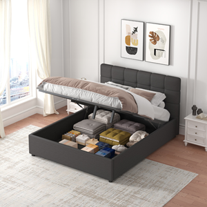 Santa lit avec coffre de rangement 160x200cm velours gris foncé