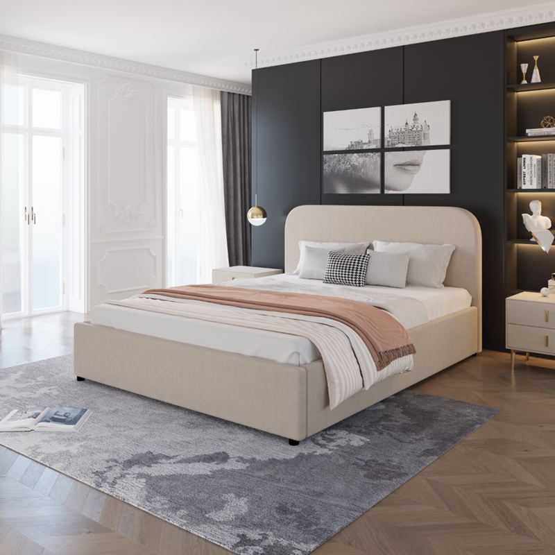 Houston lit avec coffre de rangement 160x200cm velours beige