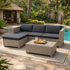 Balleny salon de jardin 4 places en résine tressée gris et noir