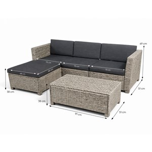 Balleny salon de jardin 4 places en résine tressée gris et noir