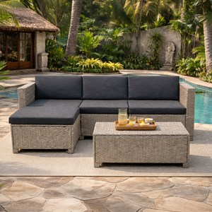 Balleny salon de jardin 4 places en résine tressée gris et noir