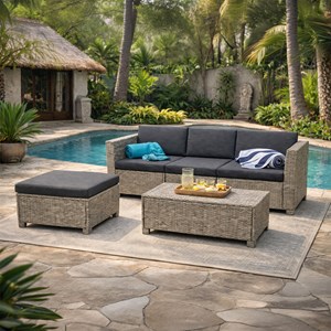 Balleny salon de jardin 4 places en résine tressée gris et noir