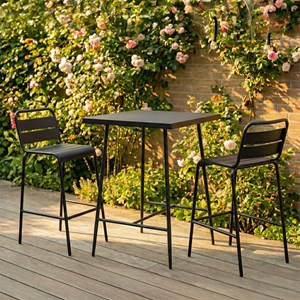 Bergame ensemble table de bar et 2 chaises hautes d'extérieur gris foncé