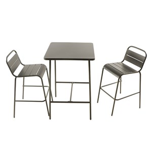 Bergame ensemble table de bar et 2 chaises hautes d'extérieur gris foncé