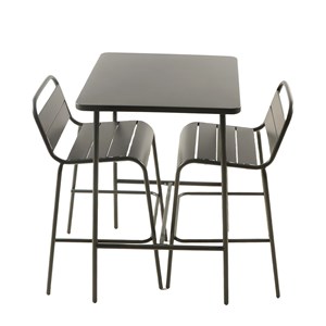 Bergame ensemble table de bar et 2 chaises hautes d'extérieur gris foncé