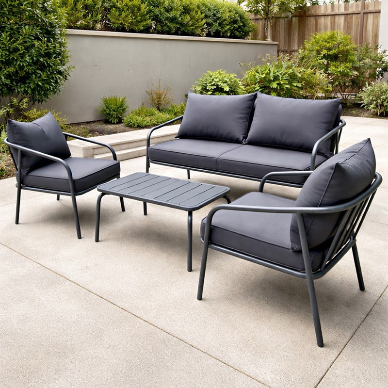 Bergame salon de jardin 4 places gris foncé