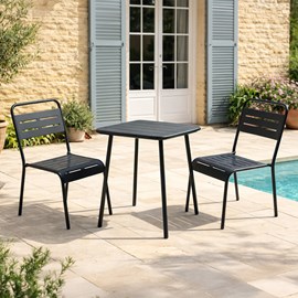 Bergame ensemble table de jardin carrée 50cm et 2 chaises