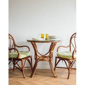 Table à manger ronde en rotin et verre n°614