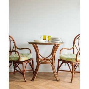 Table à manger ronde en rotin et verre n°614