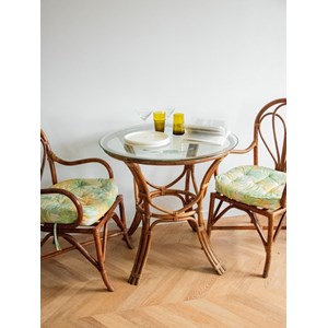 Table à manger ronde en rotin et verre n°614