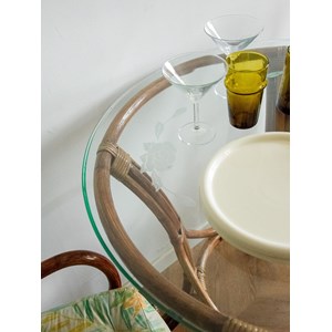Table à manger ronde en rotin et verre n°614