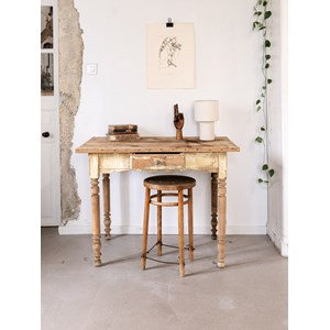 Bureau ancien en bois patiné jaune n°562