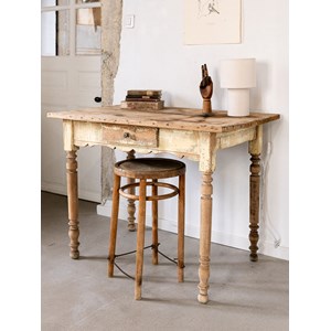 Bureau ancien en bois patiné jaune n°562