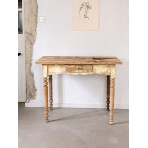 Bureau ancien en bois patiné jaune n°562